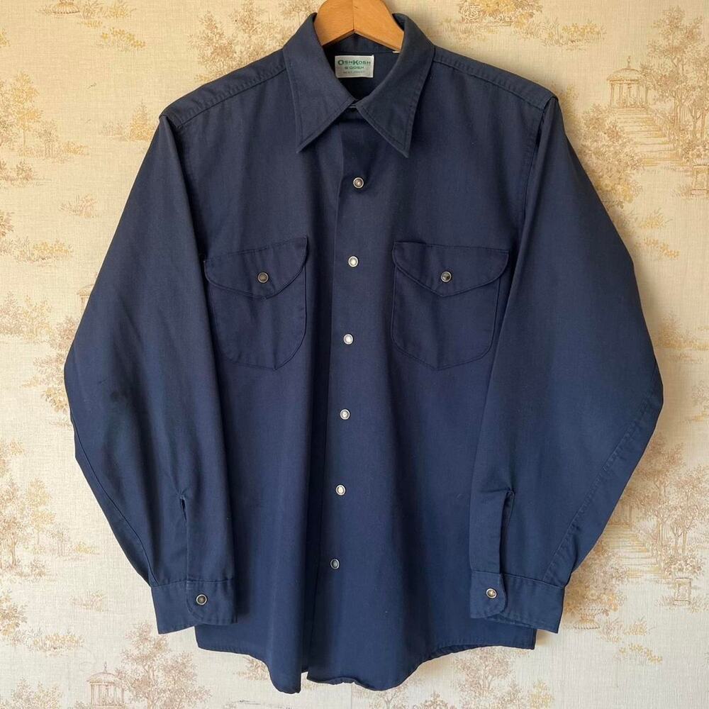 Vintage 70s OshKosh B'Gosh Work Shirt | Union Made Indigo Snap | M